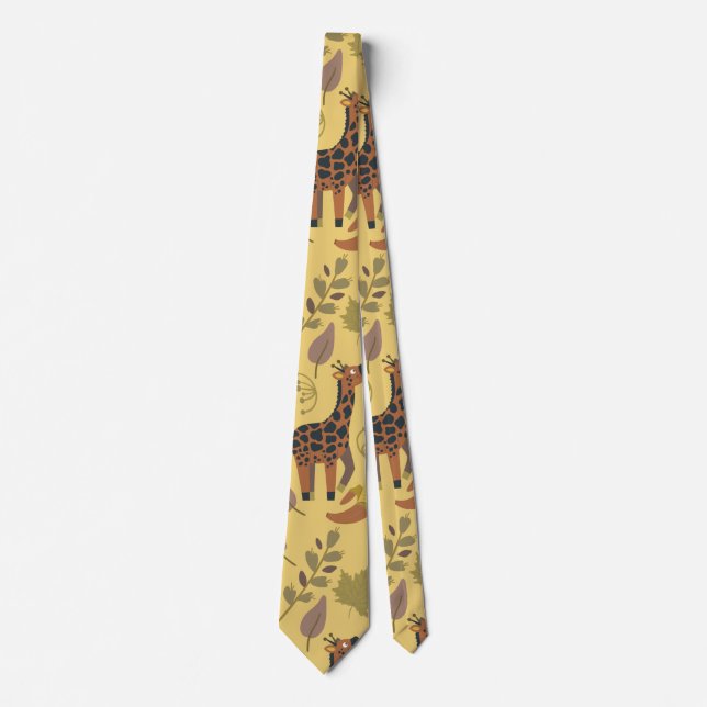 Giraffe seamless pattern yellow background tie (Front)