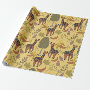 Giraffe seamless pattern yellow background wrapping paper