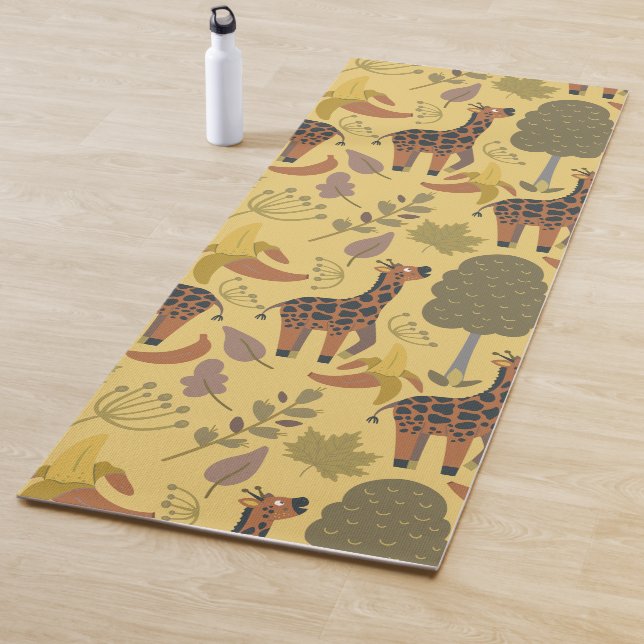 Giraffe seamless pattern yellow background yoga mat (In Situ)