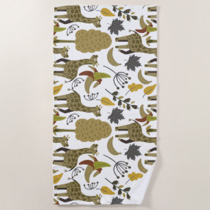 Giraffe seamless pattern yellow white tall beach towel