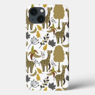 Giraffe seamless pattern yellow white tall iPhone 13 case