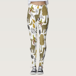 Giraffe seamless pattern yellow white tall leggings