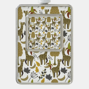 Giraffe seamless pattern yellow white tall silver plated framed ornament