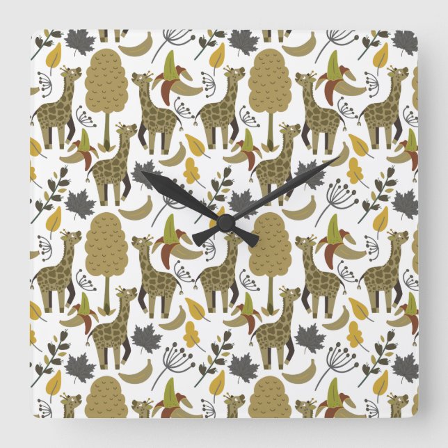 Giraffe seamless pattern yellow white tall square wall clock (Front)