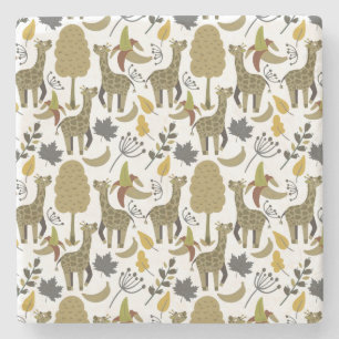 Giraffe seamless pattern yellow white tall stone coaster