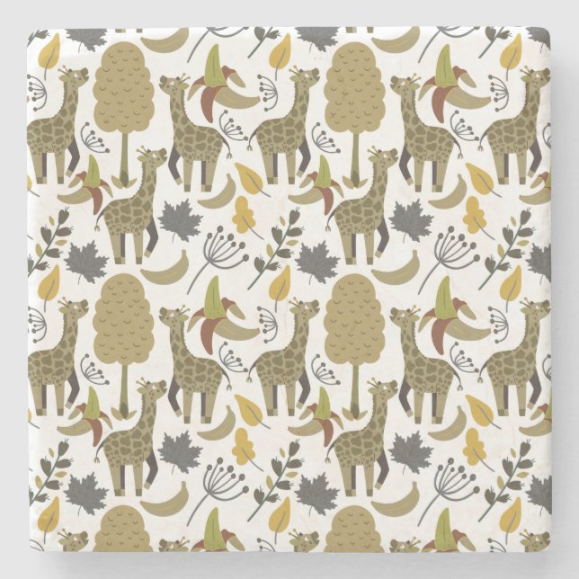 Giraffe seamless pattern yellow white tall stone coaster (Front)