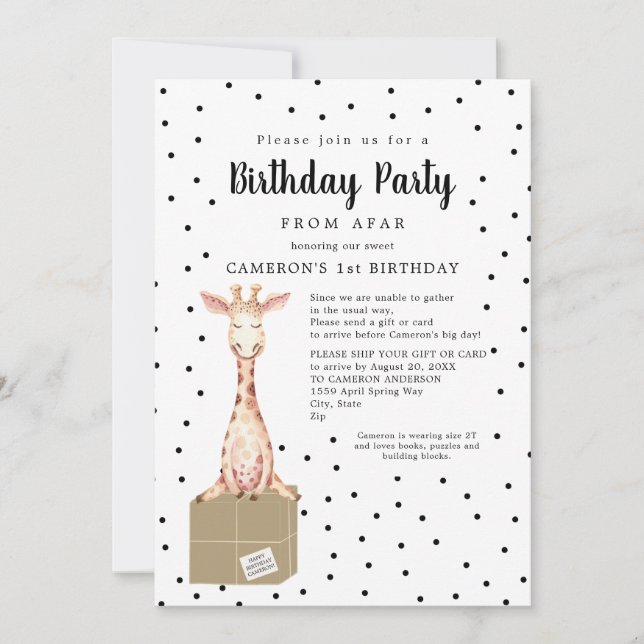 Giraffe shipping box Birthday Party from afar Invitation (Front)