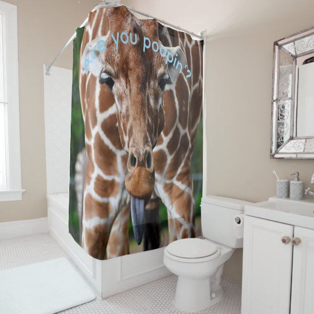 Giraffe Shower Curtain with Editable Text (In Situ)