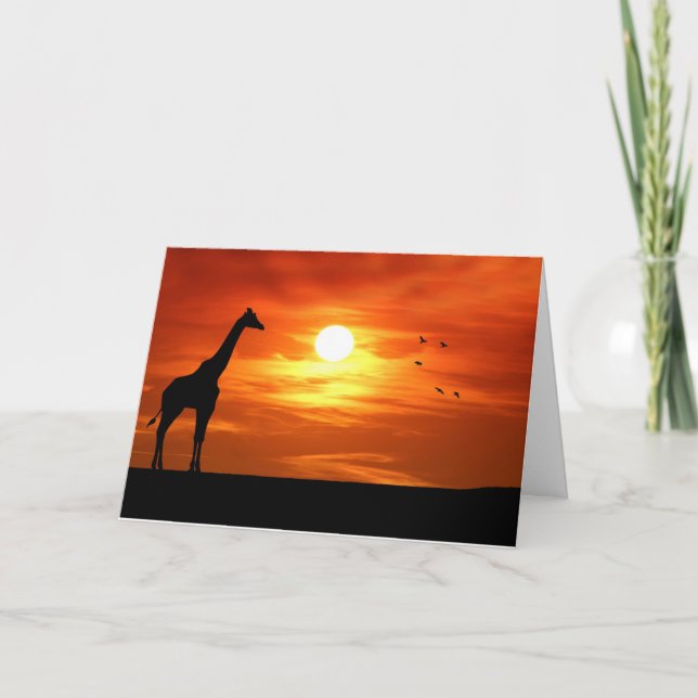 Giraffe Silhouette at Sunset Card (Front)