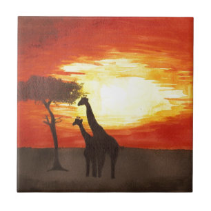 Giraffe Silhouette Ceramic Tile