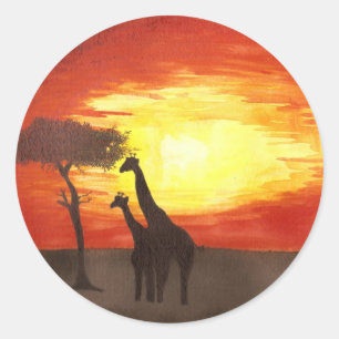 Giraffe Silhouette Classic Round Sticker