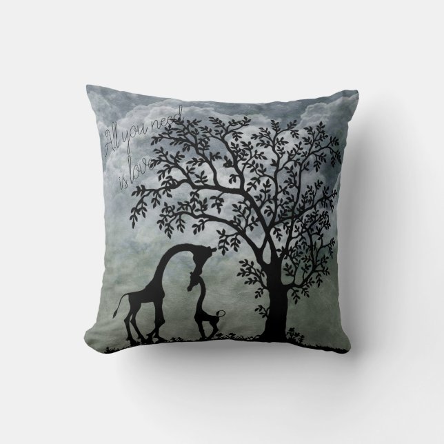 Giraffe Silhouette Mother Baby Accent Pillow (Front)