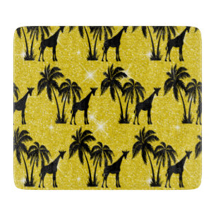 Giraffe Silhouette Tropical Palm Tree Leaves Zoo Cutting Board
