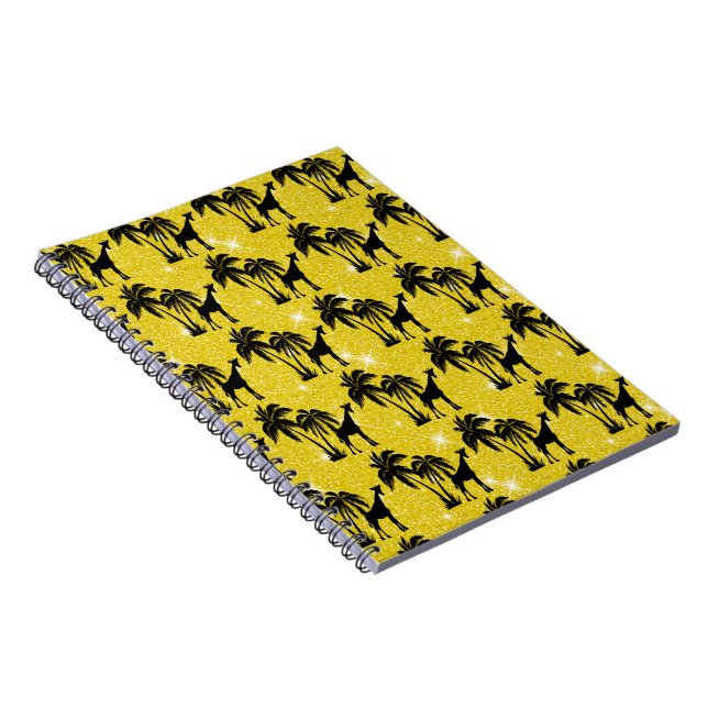 Giraffe Silhouette Tropical Palm Tree Leaves Zoo Notebook (Right Side)