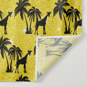 Giraffe Silhouette Tropical Palm Tree Leaves Zoo Tapestry
