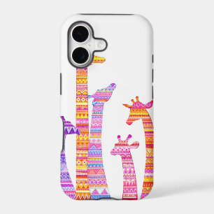 Giraffe Silhouettes in Colourful Tribal Print