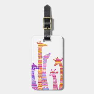 Giraffe Silhouettes in Colourful Tribal Print Luggage Tag