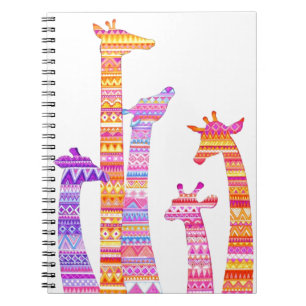 Giraffe Silhouettes in Colourful Tribal Print Notebook