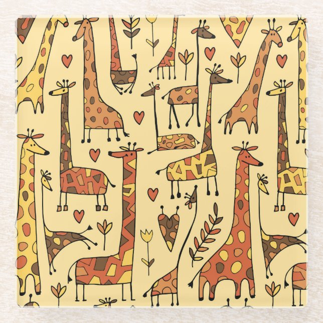 Giraffe Sketch, Fun Seamless Design. Glass Coaster (Front)
