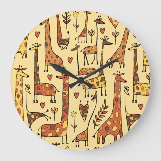 Giraffe Sketch, Fun Seamless Design. Large Clock (Front)