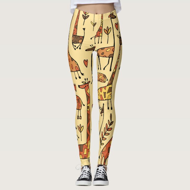 Giraffe Sketch, Fun Seamless Design. Leggings (Front)