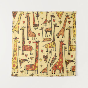 Giraffe Sketch, Fun Seamless Design. Tapestry
