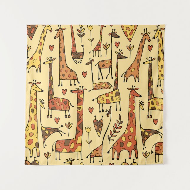 Giraffe Sketch, Fun Seamless Design. Tapestry (Front)