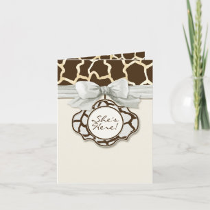 Giraffe Skin Pattern Birth Newborn Baby Girl Photo Announcement
