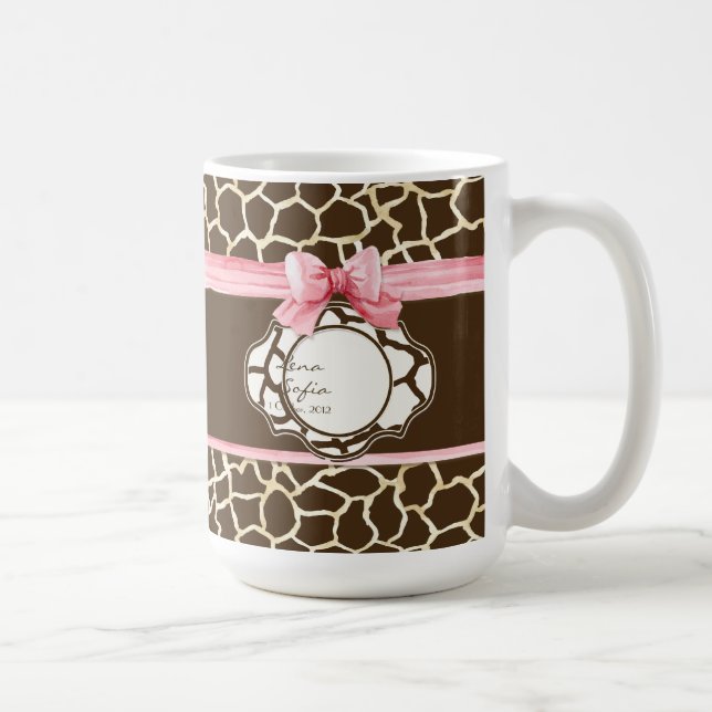 Giraffe Skin Pattern Ribbon n Bow Baby Girl Photo Coffee Mug (Right)