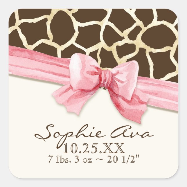 Giraffe Skin Pattern Ribbon n Bow Baby Girl Seals (Front)