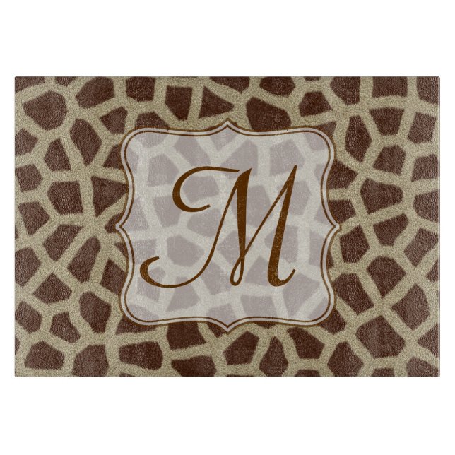 Giraffe Spot Animal Monogram Glass Cutting Board (Front)