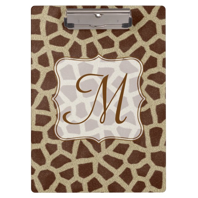 Giraffe Spot Animal Monogram Initial Clip Board (Front)