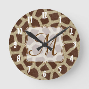 Giraffe Spot Animal Monogram Initial Wall Clock