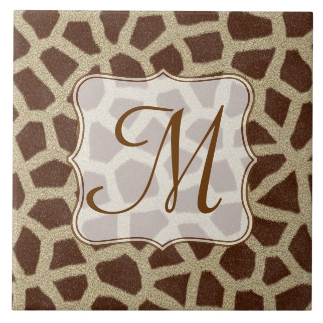 Giraffe Spot Animal Print Monogram Display Tile (Front)