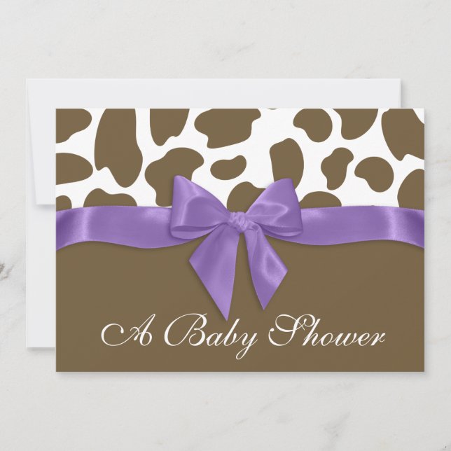 Giraffe Spots and Purple Bow Baby Shower Invitation (Front)