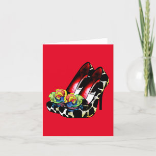 Giraffe Spots High Heel Rose Shoes Fashion Art Thank You Card