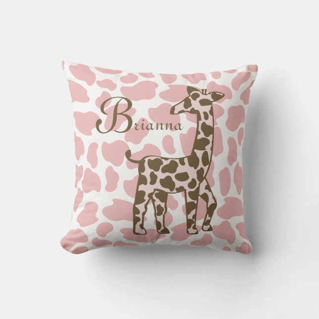 Giraffe Spots Pink and Brown Cushion (Front)