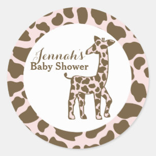 Giraffe Spots Pink Baby Shower Classic Round Sticker