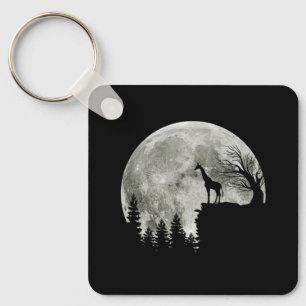 Giraffe Stand On Mountain Spooky Halloween Moon Key Ring
