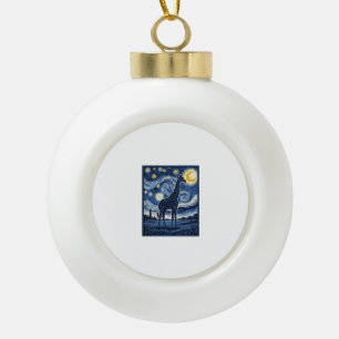 Giraffe Starry Night Vintage Ceramic Ball Christmas Ornament