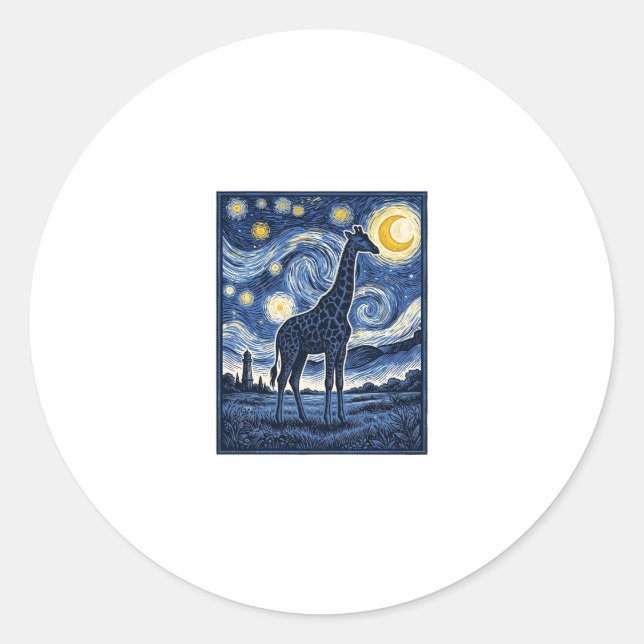 Giraffe Starry Night Vintage Classic Round Sticker (Front)
