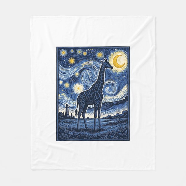 Giraffe Starry Night Vintage Fleece Blanket (Front)