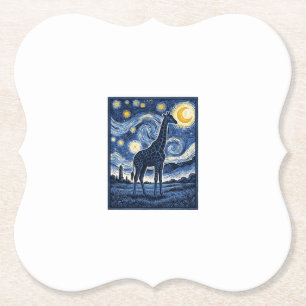Giraffe Starry Night Vintage Paper Coaster