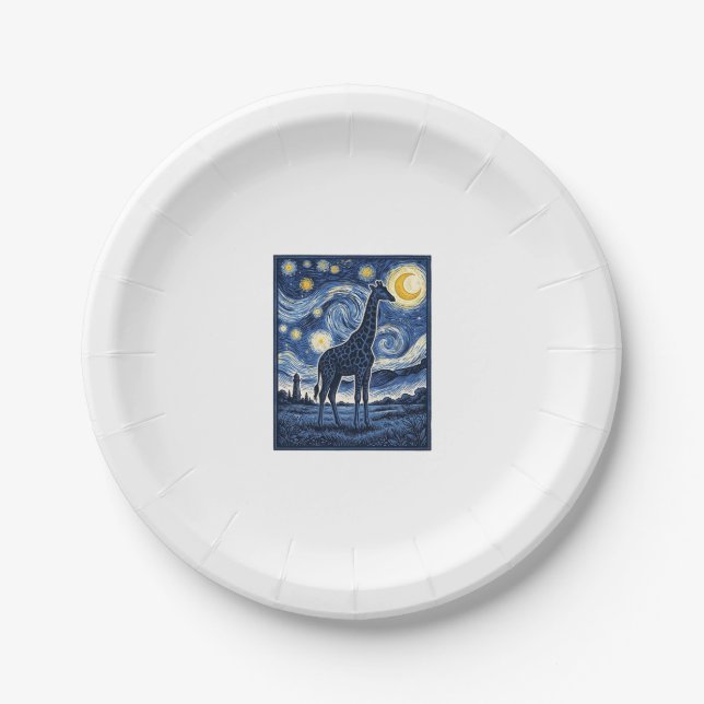 Giraffe Starry Night Vintage Paper Plate (Front)
