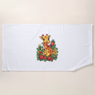 Giraffe Strawberries and Flowers Graphic Cute Gira Beach Towel