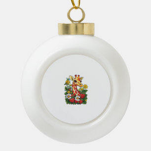 Giraffe Strawberries and Flowers Graphic Cute Gira Ceramic Ball Christmas Ornament
