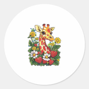 Giraffe Strawberries and Flowers Graphic Cute Gira Classic Round Sticker