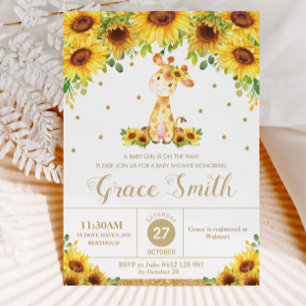 Giraffe Sunflower Floral Baby Shower Girl Invitation