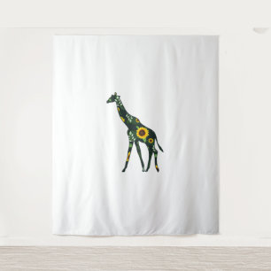 Giraffe Sunflower Girl Floral Ruminant Hawaiian Wo Tapestry
