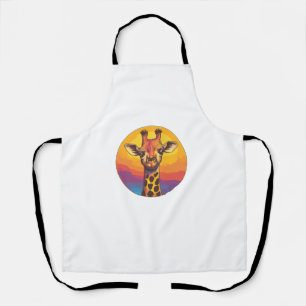 Giraffe Sunset Colourful Wildlife Illustration Apron